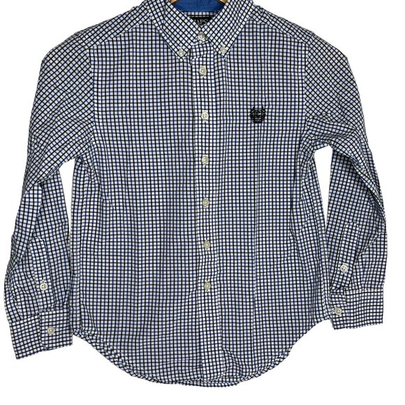 Chaps Boys Long Sleeve Plaid Button Down Shirt Kids Size 8 Blue White Check - Picture 4 of 12